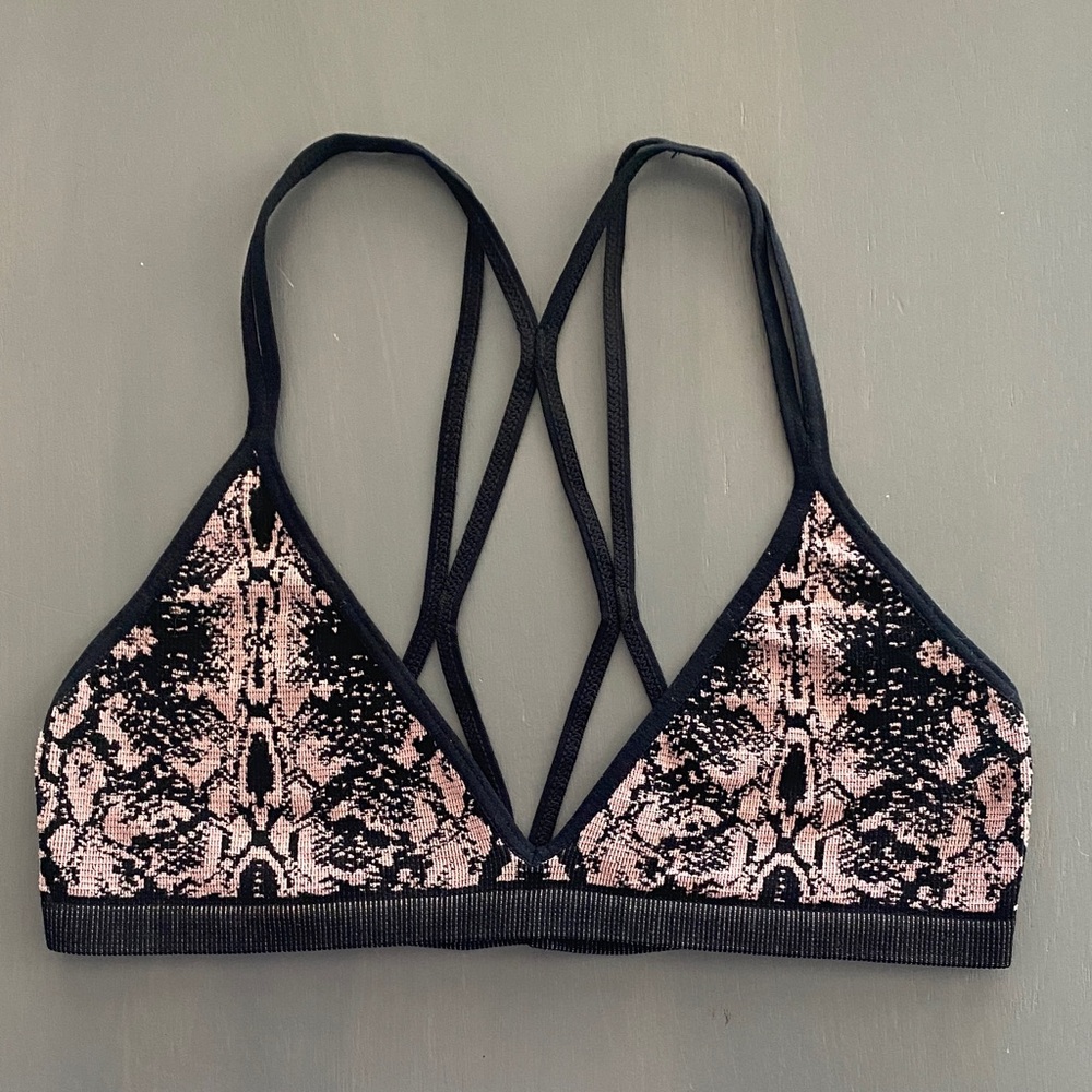 Free People Intimately Black and Pink Snakeskin Print Strappy Bralette